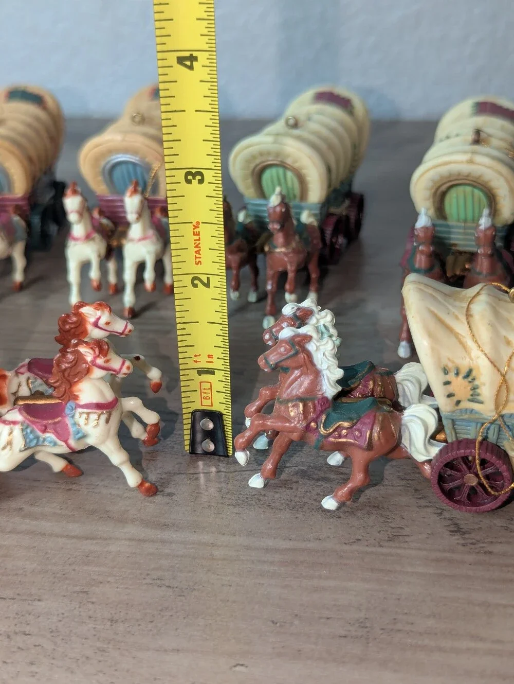 Western Covered Wagon Christmas Ornaments Hard Plastic Set of 6 Vintage